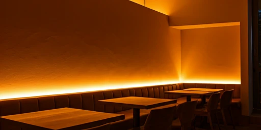 Abstract and cozy interior of a restaurant with warm lighting